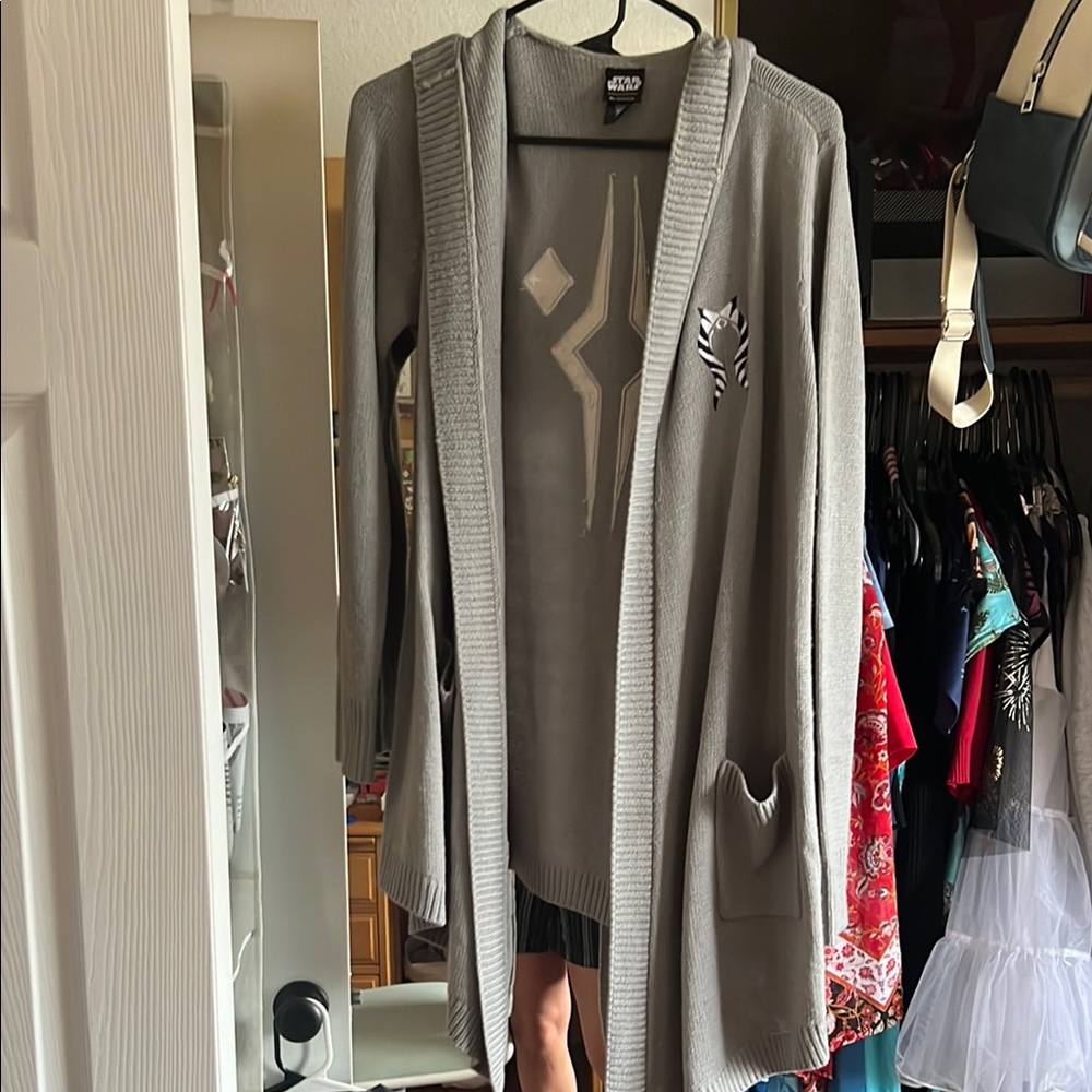 Gray Hooded Cardigan with Pockets